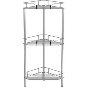 3 Tier Floor Standing Corner Shower Caddy Organizer Shelf with Hooks, Bathroom Shelves Stand Rack, Gray