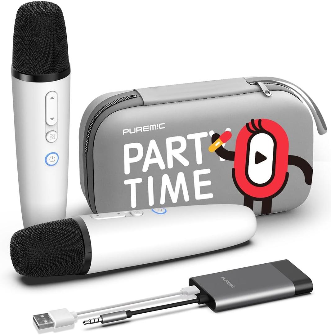 Tesla Karaoke Microphone for Tesla with Portable Case, Car Karaoke Microphone with USB A Receiver for Tesla Model Y/3/S/X, Wireless Singing Mic with 3.5mm Jack for Cars, Speakers (2 Mics+1 Case)