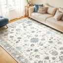 WITSHOCK Living Room Area Rugs 9x12: Washable Rug Boho Soft Non-Slip Low Pile Stain Resistant Foldable Carpet for Bedroom Playroom Dining Room Office Kitchen Farmhouse Home Decor Rug-Camel Blue (9' x 12' (Rectangular), Camel Blue)