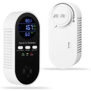 5-in-1 Combination Explosive Gas & Carbon Monoxide Detector,AC-Plug-in Natural Gas,Propane&CO Alarm with Adjustable Volume & Brightness,Battery Backup,Temperature(F)&Humidity Sensor for Home,RV,Hotel