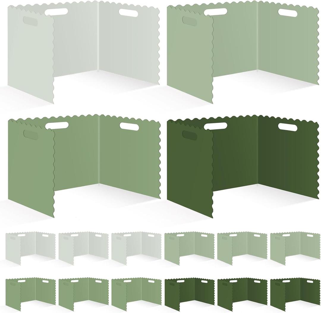 FYSUIMU 24 Pcs Student Desk Privacy Boards Gradient Sage Green Scalloped Classroom Desk Divider Back to School Green Wavy Edges Privacy Shield Folder Screen Partition for School Teacher Student Test, 39.4 x 13.4 inch