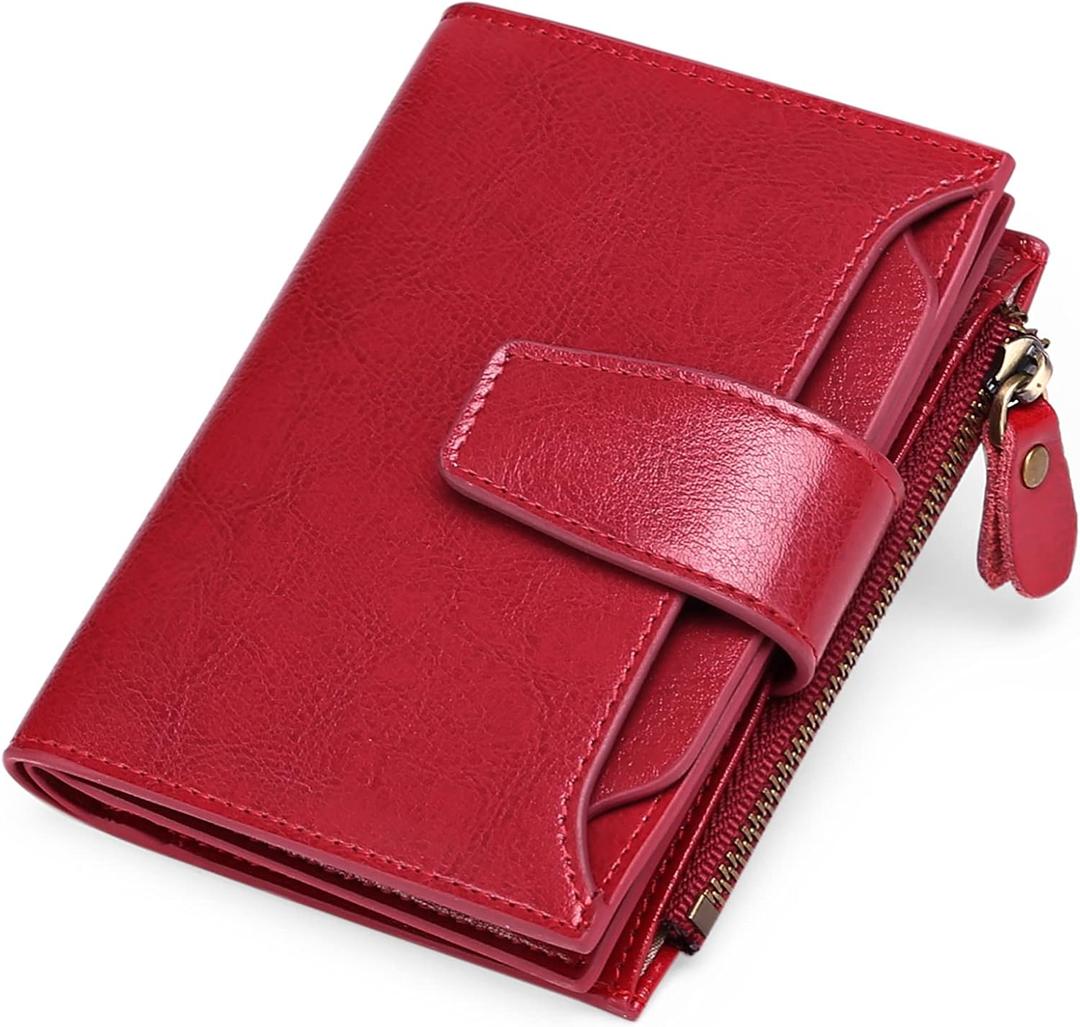 FALAN MULE Small Wallet for Women Leather Bifold Compact RFID Blocking Small Womens Wallet Purse (Bright Red)