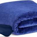 Travel Blanket, Airplane Blanket, Ultra-Soft, Warm & Lightweight, 65x40 in, Outdoor Blanket Essentials for Women, Men & Kids, Included Eye Mask, Luggage Sleeve & Backpack Clip Grey (Navy Blue)