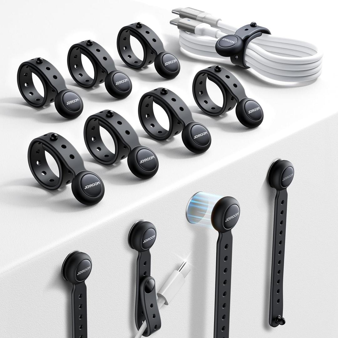 2025 Upgraded Magnetic Cable Ties with Magnets for Bundling & Cable Management JOYROOM Reusable Silicone Cord Ties Multi-Purpose Cord Organizer Clips for Home, Office & Travel (5-Pack,Black)