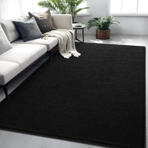 Rugs for Bedroom Living Room, 5x7 ft Black Area Rug, Washable Memory Foam Indoor Carpet, Modern Aesthetic Minimalist Non-Slip Carpets for Boys Girls Adults Home Decor (5x7 Feet)