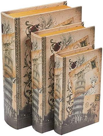 Book Safe – 3-Pack Fake Hollow Books, Hollowed Out Decorative Faux Books with Secret Hidden Compartment Box for Storage – Hide Jewelry, Money, Valuables, and More, Leaning Tower of Pisa Design