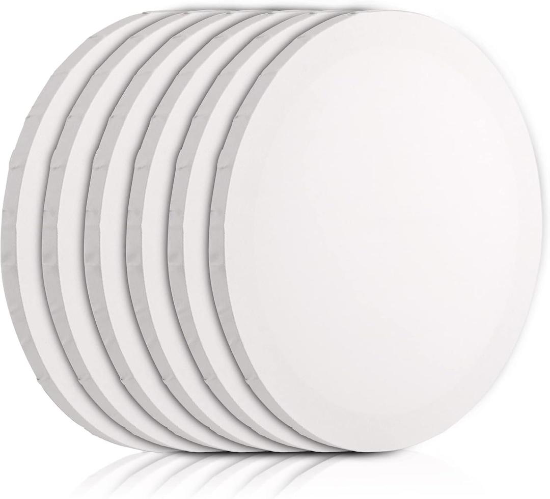 Frcctre 6 Pack 12 Inch Round Canvas Panels, Pre Stretched Blank Painting Canvas Boards, Circle White Art Canvas Panels for Oil, Acrylic, Gouache, Crafts