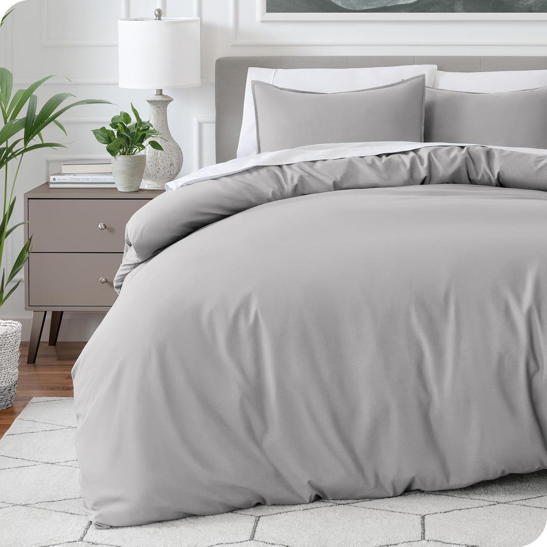 Bare Home Bedding Duvet Cover Queen Size - Premium 1800 Super Soft Collection - Lightweight, Cooling - Soft Breathable Bedding Duvet Cover (Queen, Light Grey) (Queen, 04 - Light Grey (No Comforter))