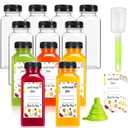 Plastic Juice Bottles with Caps 12 pcs, 12oz Reusable Juice Containers with Tamper Proof Lids Black, Clear Bottles for Juicing, Milk, Smoothie, Drinking, and Other Beverages Christmas Gifts