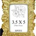 3.5x5 Vintage Picture Frame Gold, Ornate Leaves Photo Frame with Glass Front, Elegant Picture Frame for Wall or Tabletop Display, Gift ldeas for Home Decor
