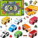 Toddler Car Toys, Stocking Stuffers for Toddlers, Wooden Cars Toys for Toddler Boy, 22 PCS Cars and Trucks Toy Vehicles Set with Playmat, Storage Box, Wood Montessori Toys for Baby Birthday Gift (Yellow)