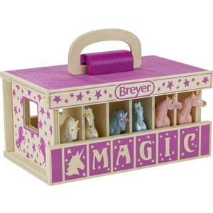 Breyer Unicorn Magic Wooden Carry Stable Playset with 6 Unicorns  Unicorn Gifts for Girls | Toys for Kids Ages 48 | Hand-Painted Horses in Carrying Case | Imaginative Play Set