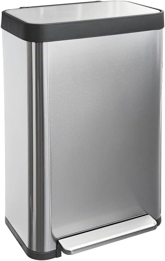 18 Gallon Stainless Steel Step Trash Can with Soft-Close Lid & Stay-Open, Rectangular Kitchen Garbage Bin for Home & Office, Tall Trash Bin No Liner Needed (70 Liter Larger Capacity) (silver)