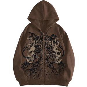 GORGLITTER Men's Zip Up Hoodie Oversized Graphic Long Sleeve Drop Shoulder Hooded Sweatshirt Jackets