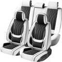 Black White Car Seat Covers Full Set, Full Coverage Luxury Leather Automotive Seat Covers Waterproof Car Seat Protector, Front & Rear Seats Cover Sets Universal Fit for Most Cars SUVs Trucks