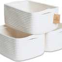 NaturalCozy 11.8"x8"x4.5 Storage Baskets for Shelves 3 Pack | Cotton Rope Woven Small Baskets for Organizing | Small Storage Bins for Nursery, Bathroom, Closet, Cube Shelf, Decorative, Gift Basket (Off White)