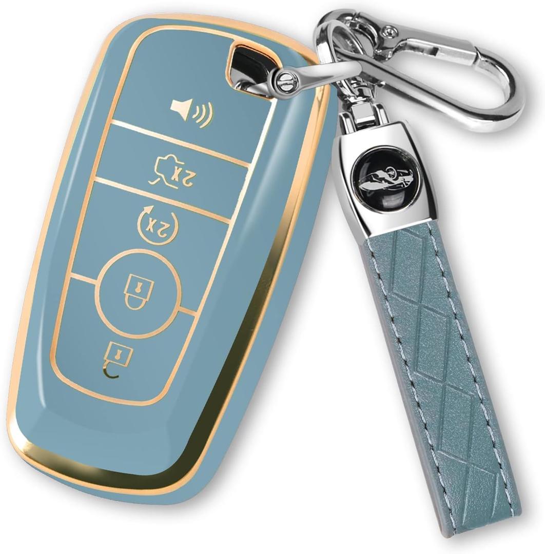 MILD EAST For Ford Key Fob Cover with Keychain, Soft TPU Key Case Shell Full Protection for Ford Explorer Fusion Escape Edge Expedition F150 F250 F350 F450 F550 Maverick Mustang(Blue)