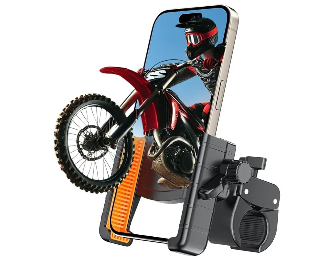 aLLreli Bike Phone Holder [Camera Friendly], 360° Clip-n-Lock Motorcycle Mount fits iPhone 16/15/14/13 and More Phone up to 3.3 inches Wide, Perfect for Bikes, Motorcycles and Scooters