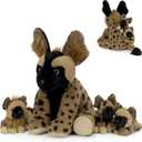 MorisMos 4 Pcs African Wild Dog Stuffed Animals, 18 Inch Mommy with 3 Baby Cubs, Soft Fluffy Animal Plush Toys Gifts for Kids, Wildlife Lovers & Collectors