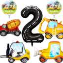 7 Pcs Construction Balloons 40 Inch Number 2 Foil Balloons Excavator Truck Forklift Bulldozer Construction Birthday Balloons for Boys Construction Themed 2nd Birthday Truck Party Decorations Supplies