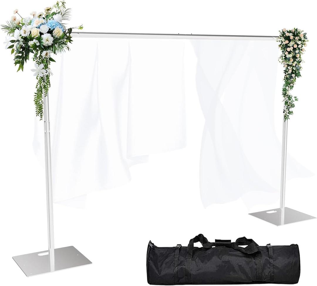 Heavy Duty Backdrop Stand 8x10 FT, Adjustable Pipe and Drape Stand, Photo Booth Back Drop Stand for Party, Events, Wedding, Banquet Decorations, Silver