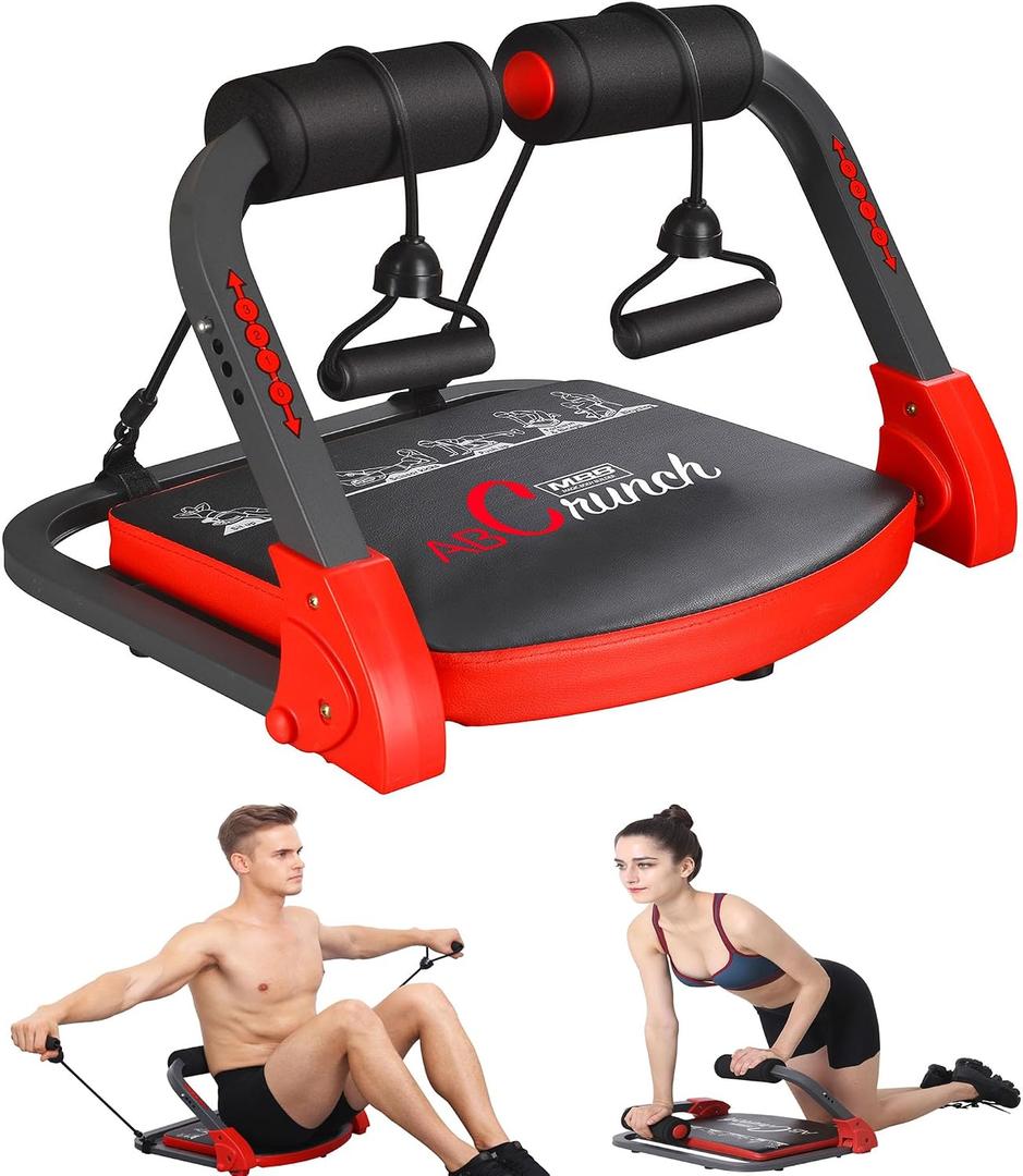 Ab Machine Workout Equipment,Whole Body Ab Workout Machine,Sit Up Exercise Equipment For Home, Strength & Abdominal Trainer With 3 Adjustable Resistance Levels and Bands.US Patented