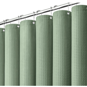 Dynamene Sage Green Shower Curtain - Waffle Textured Heavy Duty Thick Fabric Shower Curtains for Bathroom, 256GSM Luxury Weighted Polyester Cloth Bath Curtain Set with 12 Plastic Hooks，72Wx72H,Green