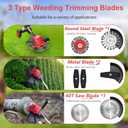 Electric Weed Wacker with Wheel, 3-in-1 Brushless Brush Cutter/String Trimmer/Grass Trimmer/Lawn Mower, 12" Cordless Weed Eater Battery Powered, 2 * 4000mAh Battery, 4 Blade and Charger