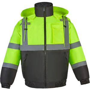 Shine Bright High Visibility Bomber Jacket – Hi Vis Reflective Safety Jacket, Insulated Winter Work Jacket, ANSI Workwear for Construction & Road Crews, Size XL