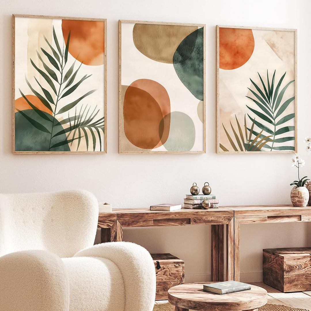 Abstract Boho Painting Mid Century Modern Pictures Boho Botanical Canvas Wall Art Neutral Abstract Posters Burnt Orange and Green Wall Art Abstract Geometric Poster Prints for Wall 16x24inch No Frame