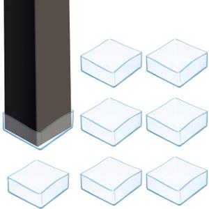 uxcell 8Pcs Chair Leg Floor Protectors, 3.1 x 3.1 Inch Clear Chair Leg Caps, Square Transparent Furniture Foot Covers Non-Slip Anti-Scratch for Floor, Hardwood, Tile Protection
