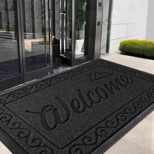 Yimobra Welcome Mat, Heavy Duty Sturdy Door Mats for Home Entrance Outdoor Indoor, Front Doormat for Outside Patio Floor Entry Porch Garage Office, Waterproof, Low Profile, 47X32 Inches, Black