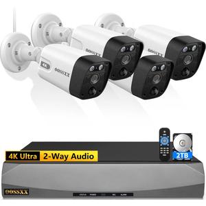 OOSSXX 4K/8.0 Megapixel & 130 Ultra Wide-Angle 2-Way Audio PoE Outdoor Home Security Camera System Wired Outdoor Video Surveillance IP Cameras System