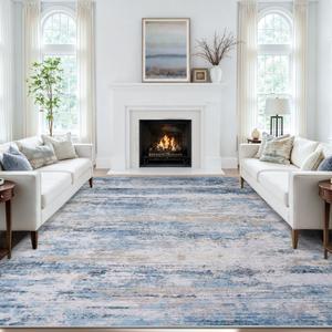 6x9 Area Rugs for Living Room Large Washable Carpets for Bedroom Blue Brown