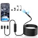 Endoscope Camera with Light, Dual-Lens 1920P HD Borescope with 8 Adjustable LED Lights, IP67 Waterproof Boroscope Inspection Tools, 33ft Semi-Rigid Snake Camera for iOS & Android