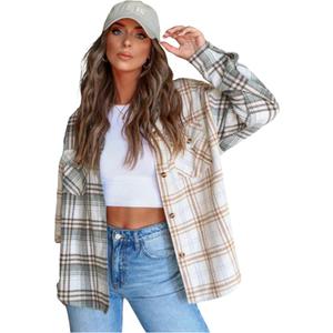 ZAFUL Womens Plaid Shirts Button Down Shacket Long Sleeve Collared Business Casual Blouses Tops (S)