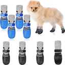 2 Sets Dog Cat Boots Shoes Socks Waterproof Dog Shoes Rain Snow Dog Booties Anti-Slip Dog Sock Shoes with Adjustable Drawstring for Small Puppy, Black, Blue (Size 2: 2.34'' L X 1.68'' W)