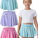 3 Pack Girls Flowy Shorts with Spandex Liner & Pocket, 2-in-1 Athletic Butterfly Shorts for Running Dance XL