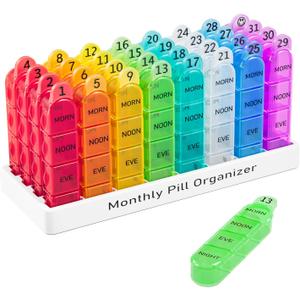 Daviky Monthly Pill Organizer 4 Times a Day, 30 Day Pill Organizer with Daily Pill Box Organizer, One Month Medicine Pill Case, 31 Day Pill Container Pill Holder to Hold Supplement and Medication