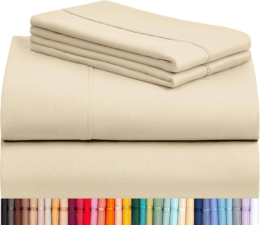 LuxClub 4 PC King Size Sheet Set Deep Pockets 18" Wrinkle Free Cooling Bed Sheets Machine Washable Hotel Bedding Silky Soft - Cream King