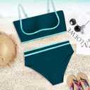 Urchics High Waisted Bikini Sets for Women Color Block Sporty Two Piece Swimsuits Straps Modest Bathing Suits (Blue, XL)