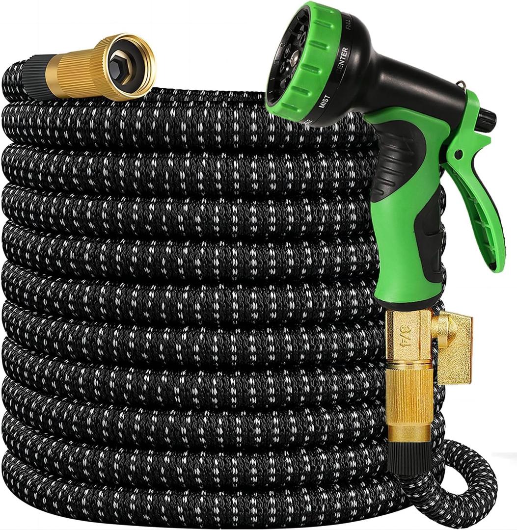150 ft Expandable Garden Hose, 2025 New Ultra Lightweight Kink Free Flexible Water Hose 150ft, 10 Pattern Spray Nozzle, Leak-Proof Solid Brass Fittings, High-Density Outer Fabric & Durable Latex Core