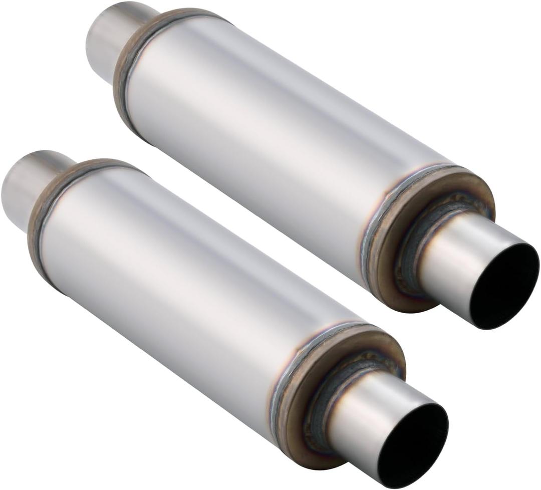 2.25 Inch Exhaust Muffler, 2.25" Inlet/Outlet 20" Overall Length Resonator, Stainless Steel Straight Through Design Performance Muffler, 2 PCS