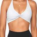 Danysu Backless Sports Bra Soft Workout Tops with Removable Padded Yoga Training Bras Strappy Going Out Top (Small, #2.twirl Front Princess White)