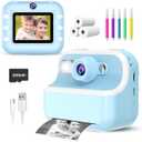 Kids Camera Instant Print, Christmas Birthday Gifts for Kids Age 3-12, HD Camera for Kids with Printing Photo Paper, Portable Toy for 4 5 6 7 8 9 10 Year Old Girl with 32GB SD Card-Blue