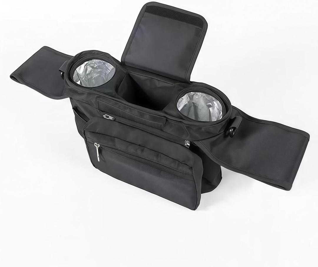 Stroller Organizer with Insulated Cup Holders & Detachable Wristlet | Universal Fit Stroller Caddy | Converts to Shoulder Bag | Holds Bottles, Phone, Diapers, Black