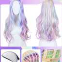Janinka 3 Pcs Halloween Unicorn Wig Mermaid Face Jewels Set Long Curly Wavy Rainbow Hair Wig Unicorn Supplies Rhinestones Eyes Stickers for Cosplay Music Festival