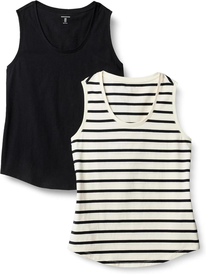 Amazon Essentials Women's Regular-Fit 100% Cotton Sleeveless Tank Top, Pack of 2 (L)