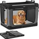 Feandrea Collapsible Dog Crate, 36-Inch Portable Dog Travel Crate for Large Dogs, Oxford Fabric Pet Carrier with 4 Mesh Doors, Handles, Storage Pocket, Water Bottle Holder, Ink Black UPDC019B01 (L36"L x 25"W x 25"H)