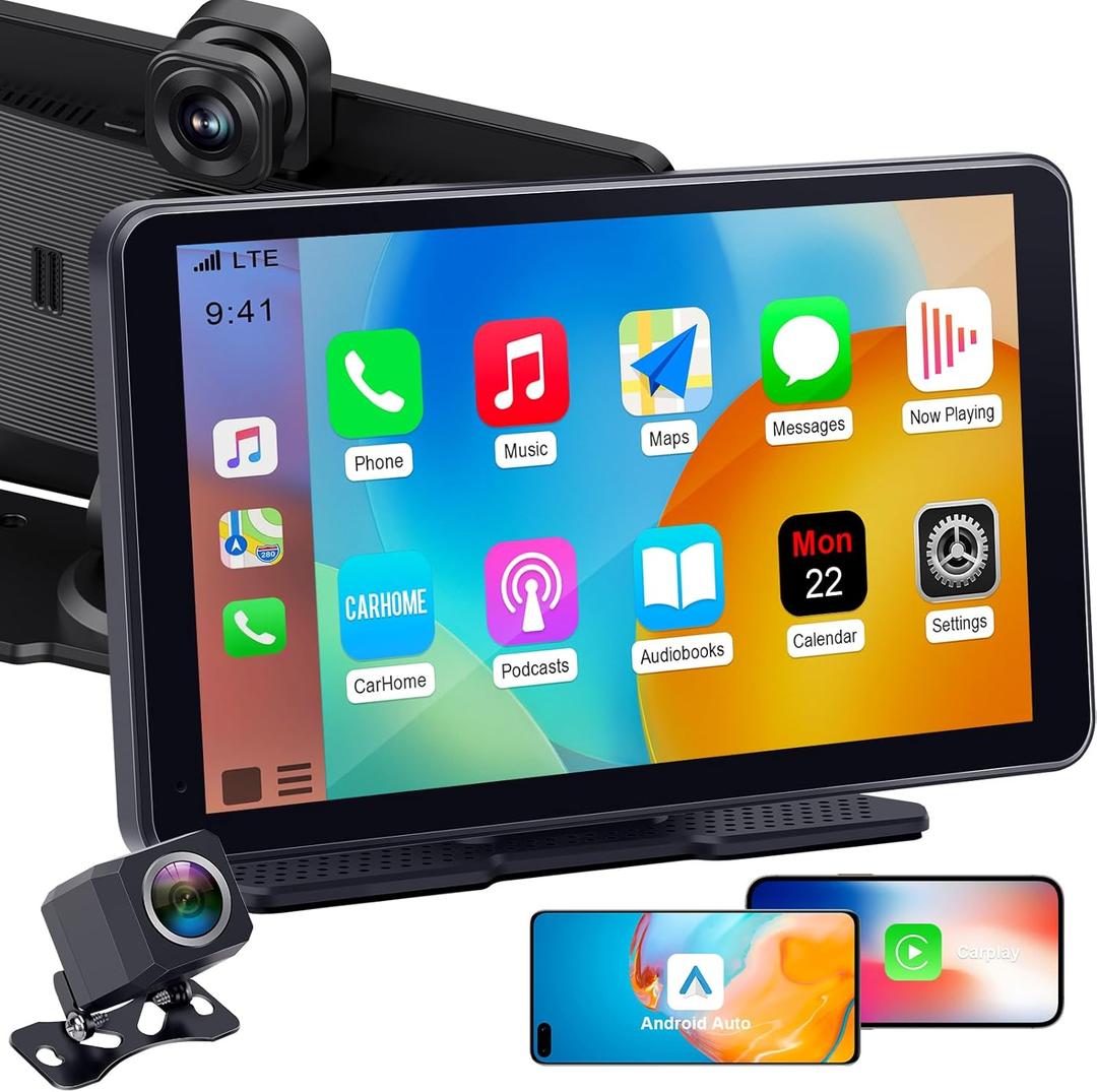 Wireless Apple CarPlay with Dash Cam: 7 Carply Screen for Car with Backup Camera - 5-Min Plug-and-Play Upgrade for Older Cars - GPS Navigation, Bluetooth, Siri Voice Control